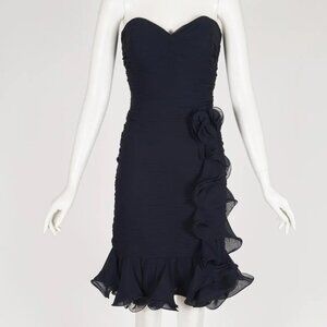 Frank Usher 1980s Vintage Black Pleated Chiffon Bustier Cocktail Dress